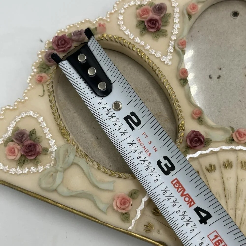 Dezine Victorian Style 3 Photo Picture Frame Hand Fan Shaped Boudoir Vanity 90s